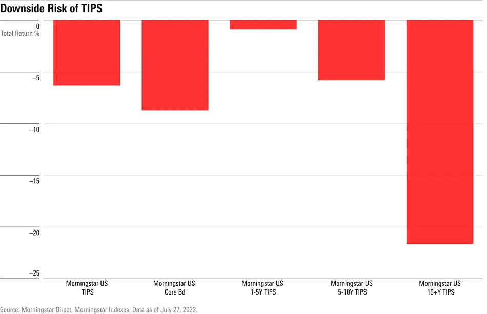 A bar graph showing year-to-date returns for Morningstar's US Core Bond Index and four TIPS indexes.